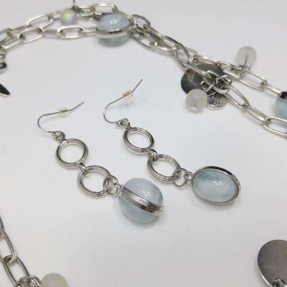 New York Light Blue Long Necklace & Drop Earrings Set, 38 Inches - Picture 6 of 7